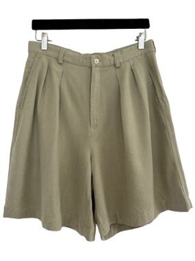 Tommy Bahama 100% Silk Light Green High Rise Pleated Shorts Coastal Minimalist